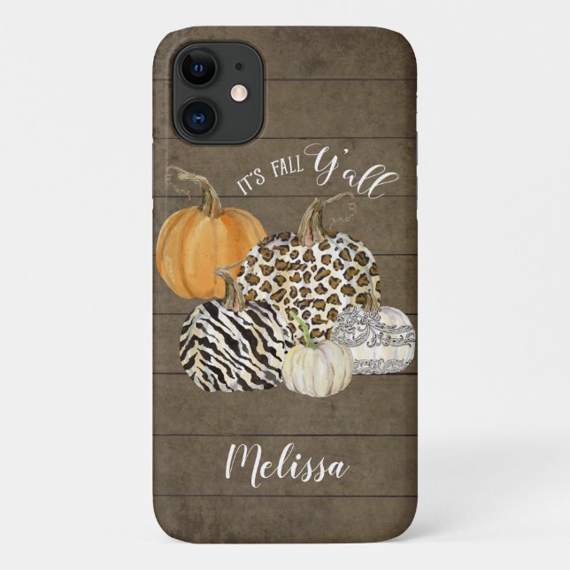 Its Fall Y'all Leopard Zebra Pumpkins w Wood Case-Mate iPhone Case (Back)