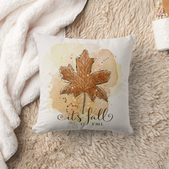 It's Fall Y'all Maple Leaf Throw Pillow (Blanket)