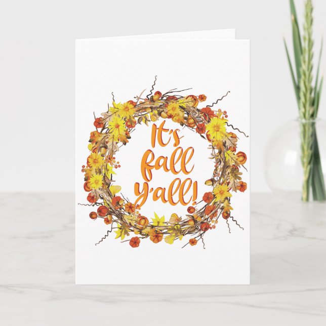 It's Fall Y'all Orange Autumn Leaves Card (Front)