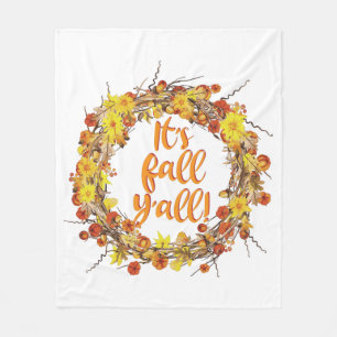 It's Fall Y'all Orange Autumn Leaves Fleece Blanket