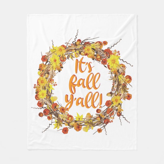 It's Fall Y'all Orange Autumn Leaves Fleece Blanket (Front)