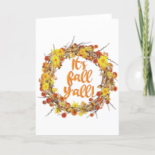 It's Fall Y'all Orange Autumn Leaves Holiday Card