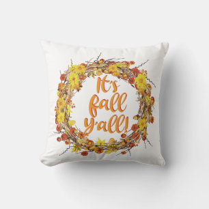 It's Fall Y'all Orange Autumn Leaves Throw Pillow