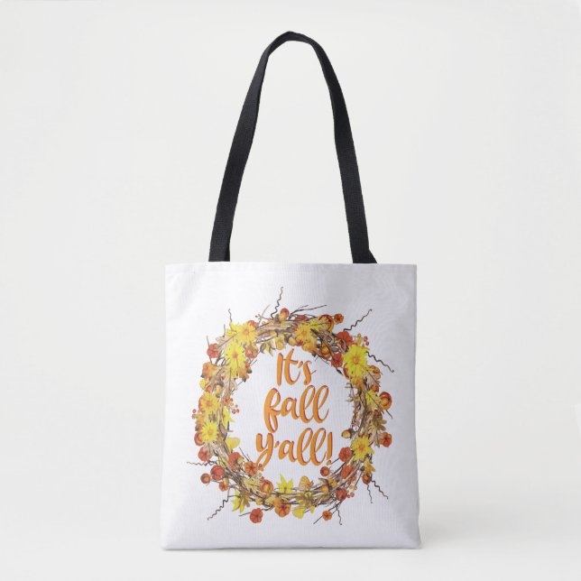 It's Fall Y'all Orange Autumn Leaves Tote Bag (Front)