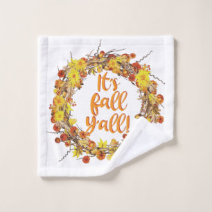 It's Fall Y'all Orange Autumn Leaves Wash Cloth