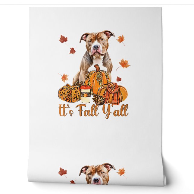 It's Fall Y'all Pitbull Dog Fall Scarf Autumn Pump Wallpaper (Unrolling)