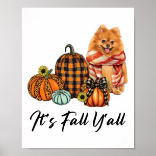 It's Fall Y'all Pomeranian Dog Leopard Coquette Bo Poster