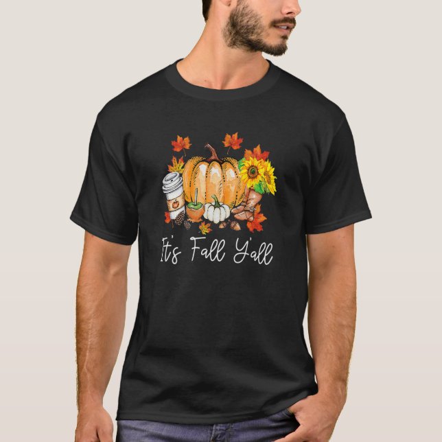 It's Fall Yall Pumpkin Leopard Halloween Autumn Th T-Shirt (Front)