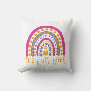 It's fall y'all pumpkin rainbow throw pillow