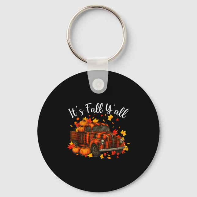 It's Fall Y'all Pumpkin Truck Autumn Tree Hello Fa Keychain (Front)