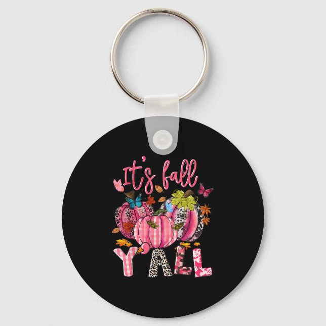 It's Fall Y'all Pumpkins Nk Ribbon Breast Cancer A Keychain (Front)