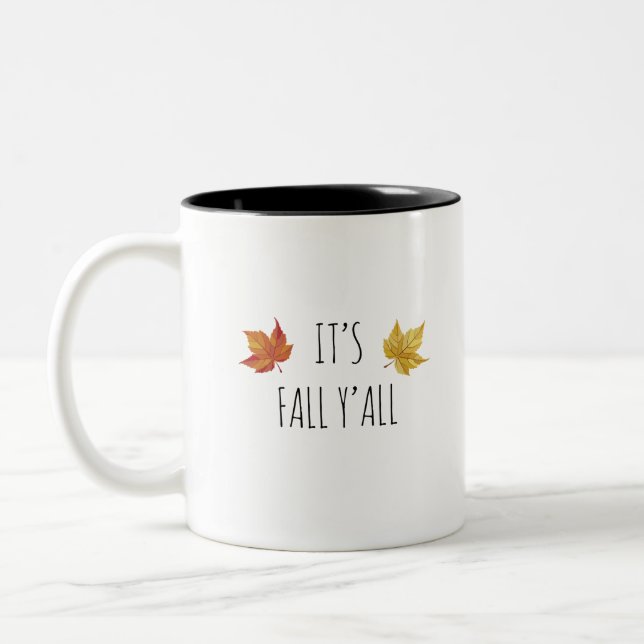 It's Fall Y'all Rae Dunn Inspired Font Fall Two-Tone Coffee Mug (Left)