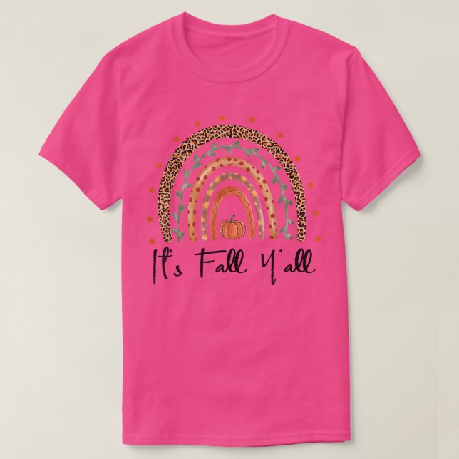 Its Fall Yall Rainbow Maple Fall Vibes Leaf Pumpki T-Shirt (Design Front)