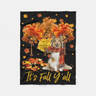 It's Fall Y'all Sheltie Dog Tree Pumpkin Fall Autu Fleece Blanket