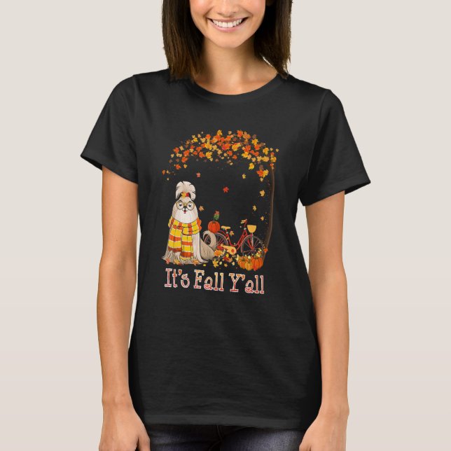 It's Fall Y'all Shih Tzu Bike Pumpkin Spice Autumn T-Shirt (Front)