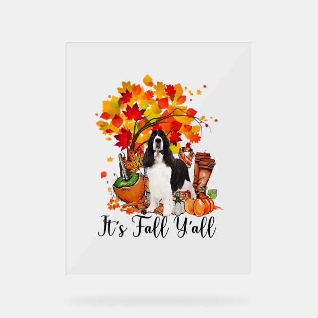 It's Fall Y'all Springer Spaniel Dog Halloween Tha Acrylic Sign (Front)