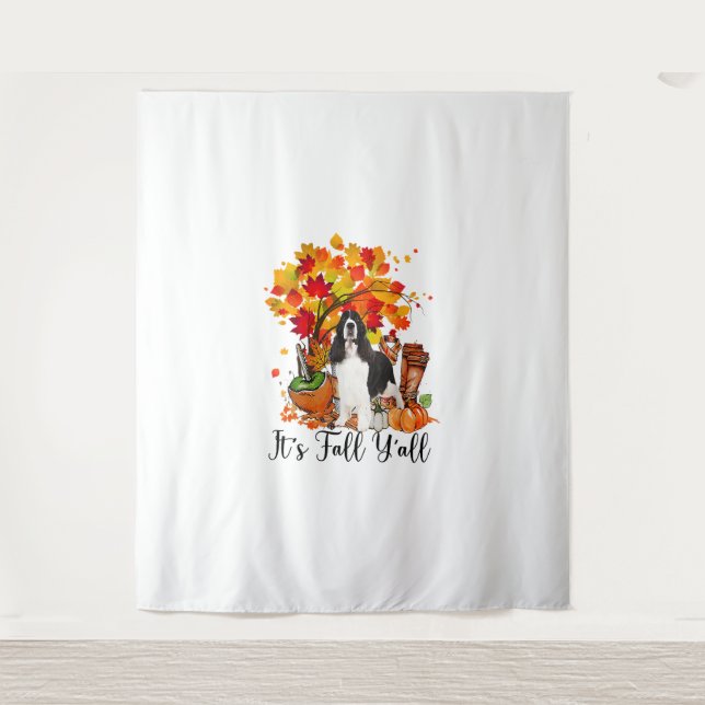 It's Fall Y'all Springer Spaniel Dog Halloween Tha Tapestry (Front)