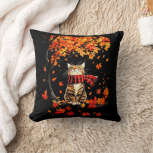 It's Fall Y'all Thanksgiving Cat Leaf Fall Tree Throw Pillow