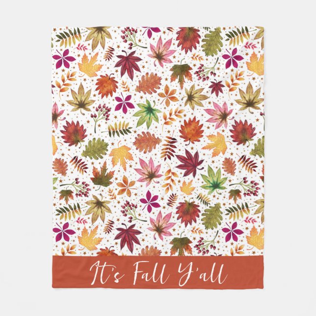 It's Fall Yall Thanksgiving Harvest Fall Leaves Fleece Blanket (Front)