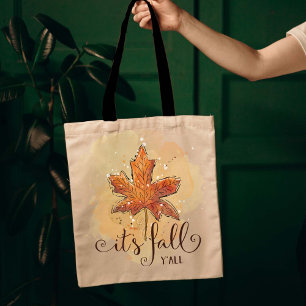 it's fall y'all Watercolor Maple Leaf Tote Bag