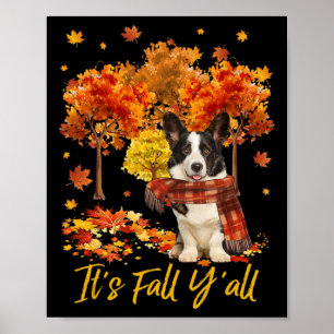 It's Fall Y'all Welsh Corgi Dog Tree Pumpkin Fall Poster
