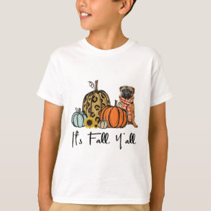 It's Fall Y'all Yellow Pug Dog Leopard Pumpkin Fal T-Shirt