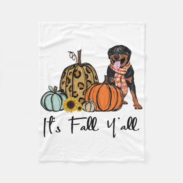 It's Fall Y'all Yellow Rottweiler Dog Leopard Pump Fleece Blanket (Front)