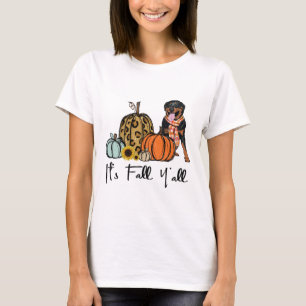 It's Fall Y'all Yellow Rottweiler Dog Leopard Pump T-Shirt