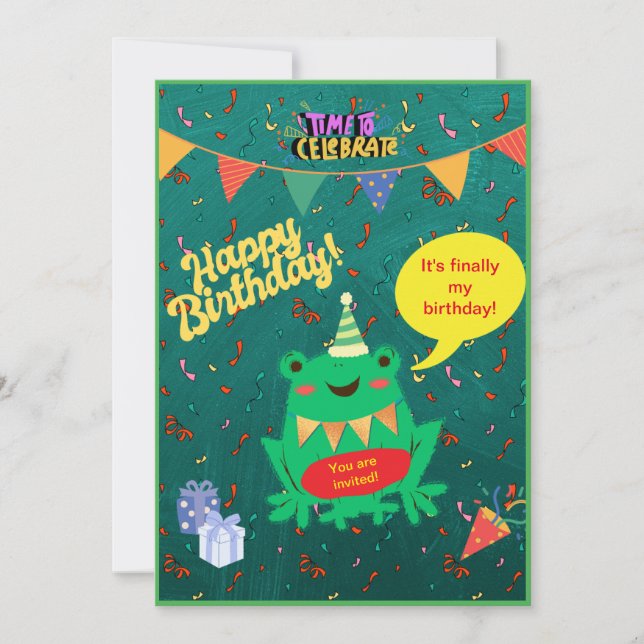 It's Finally My Birthday Feb. 29th Frog Confetti Invitation (Front)