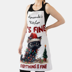 "It's fine, Everything is fine!" Christmas Cat  Apron