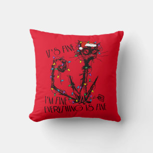 It's Fine Everything is Fine Red Christmas Pillow