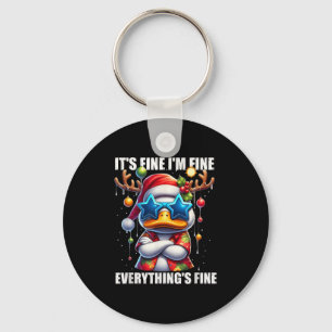 It's Fine I'm Fine Duck Melting Christmas In July  Keychain