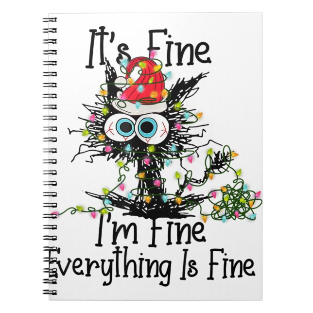 it's fine i'm fine everything cat light xmas pajam notebook (Front)