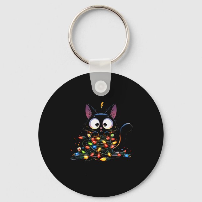 Its Fine I'm Fine Everything Is Fine Cat Christmas Keychain (Front)