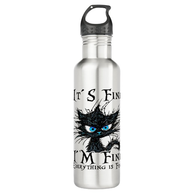 its fine im fine everything is fine funny black c 710 ml water bottle (Front)