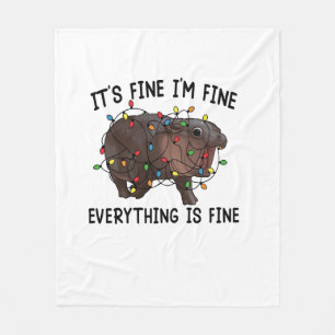 It's Fine I'm Fine Everything Is Fine Moo Deng Bab Fleece Blanket
