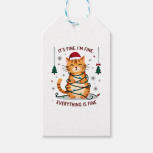 It's Fine I'm Fine Everything Is Fine Xmas Cat Chr Gift Tags