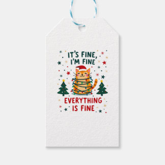 It's Fine I'm Fine Everything Is Fine Xmas Cat Chr Gift Tags