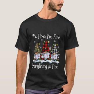 It'S Fine I'M Fine Leopard Buffalo Plaid Gnome Lig T-Shirt