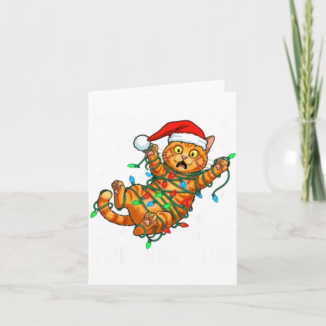 It's Fine I'm Fine Orange Cat Christmas Light Funn Card (Front)