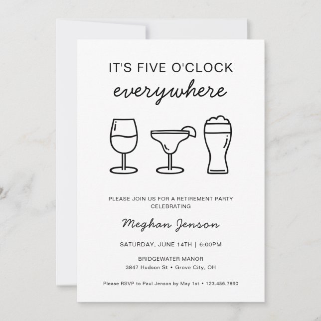 It's Five O'Clock Everywhere Retirement Party Invitation (Front)