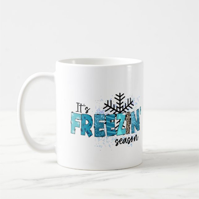 Its Freezing Cold Snowflakes Winter Holidays Coffee Mug (Left)