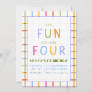 IT'S FUN TO BE FOUR, FOURTH BIRTHDAY  INVITATION