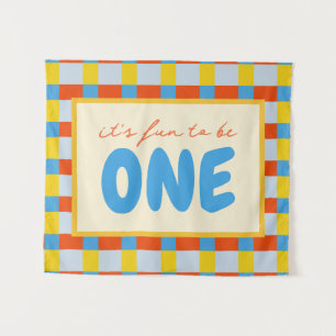 it's fun to be one birthday primary colours  tapestry