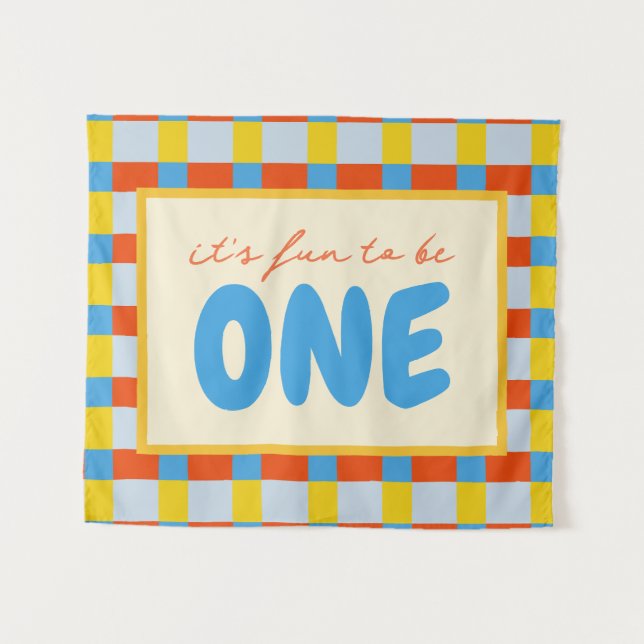 it's fun to be one birthday primary colours  tapestry (Front (Horizontal))