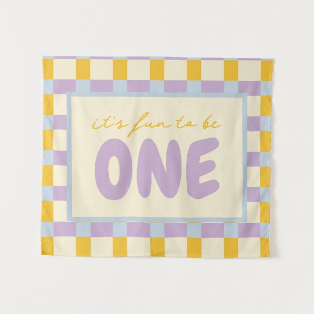 it's fun to be one birthday primary colours  tapestry (Front (Horizontal))