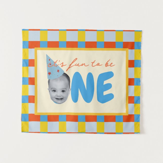 it's fun to be one birthday primary colours  tapestry (Front (Horizontal))