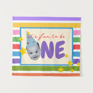 it's fun to be one birthday rainbow tapestry