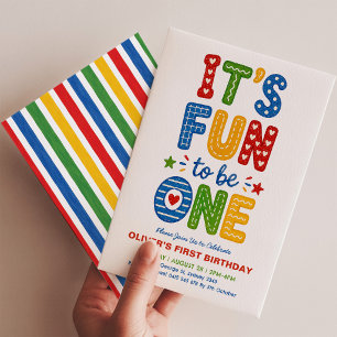 It's Fun to Be One Bright Rainbow Stripes Birthday Invitation