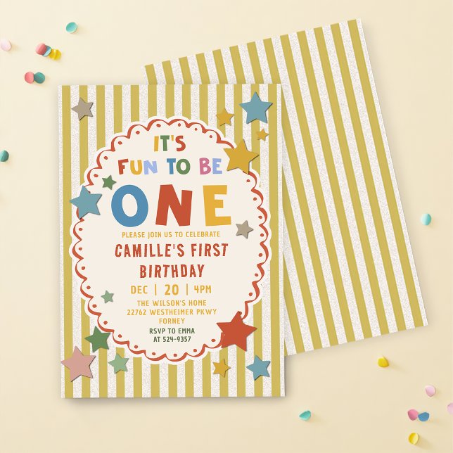 It's Fun to Be One Colorful 1st Birthday Invitation (Creator Uploaded)